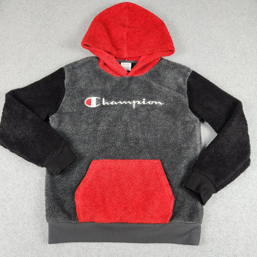 Champion Hoodie Youth M 10/12 Multi Sherpa Fleece Long Sleeve Logo Pullover